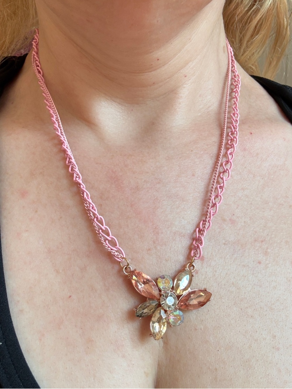 Hand-Crafted Pink Crystal Floral Pendant Necklace - Women Jewelry